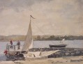 Un sloop sur un quai Gloucester Winslow Homer aquarelle